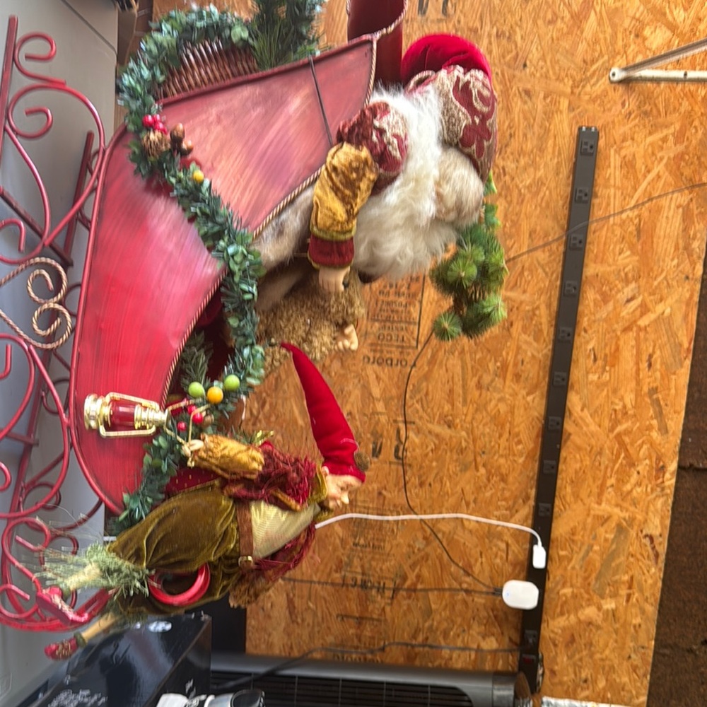 Festive Santa Sleigh Decoration - Red and Green